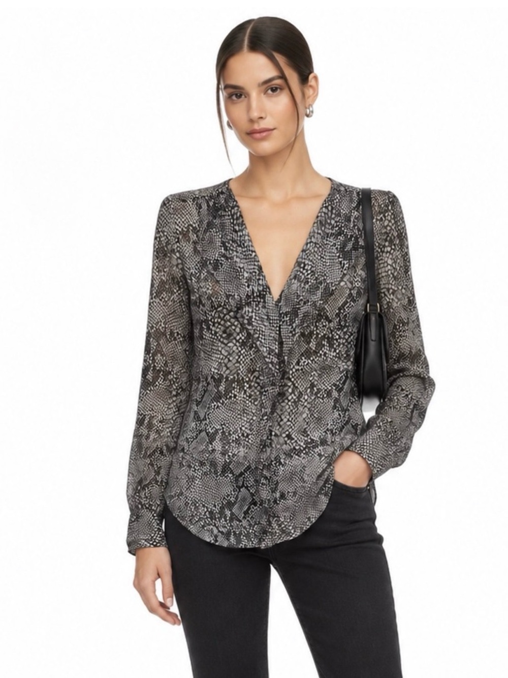 Babaton Aritzia 100% Silk Snakeskin Print Black Grey & Ivory Size Medium